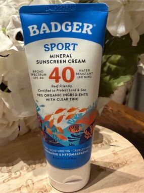 Badger Sport Mineral Sunscreen Cream SPF 40 98% organic ingredients NEW 2.9floz